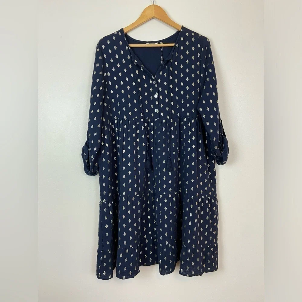 NWT KACTUS GLITTER PRINT COTTON BOHEMIAN BOHO MINI DRESS